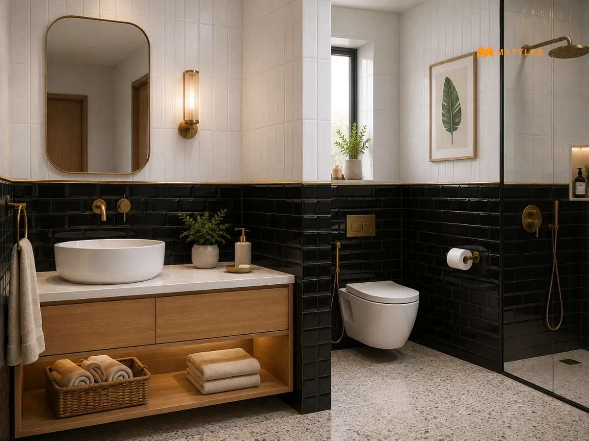 Two-Tone Subway Tiles for a Half-Wall Design